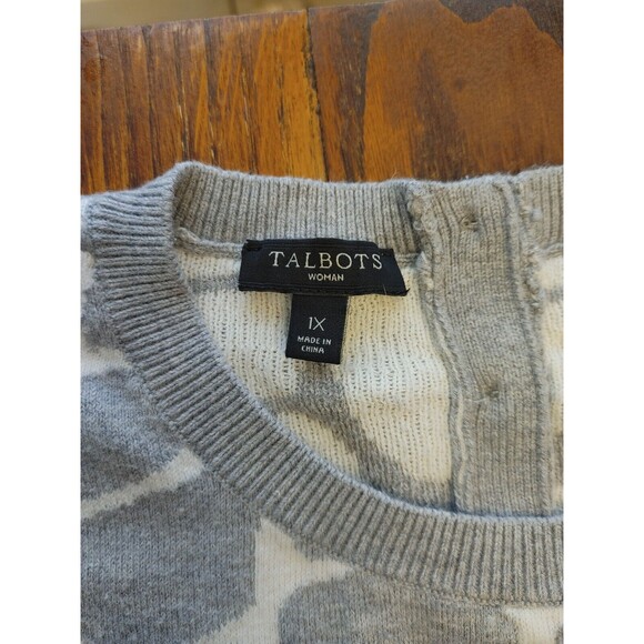 Talbot Women's 1X Sweater Crew Neck Back Buttons Black/Gray/Cream - Picture 3 of 6